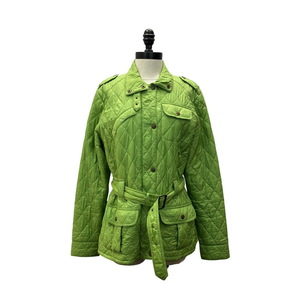 Barbour Quilted Utility Jacket Women's M/L Green Excellent Belted Snap Front